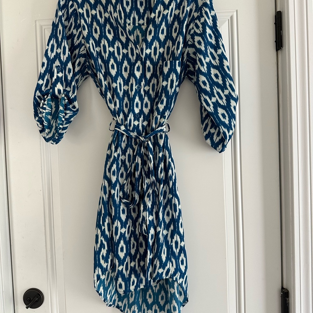 Maeve Ikat Blue White High Low Dress